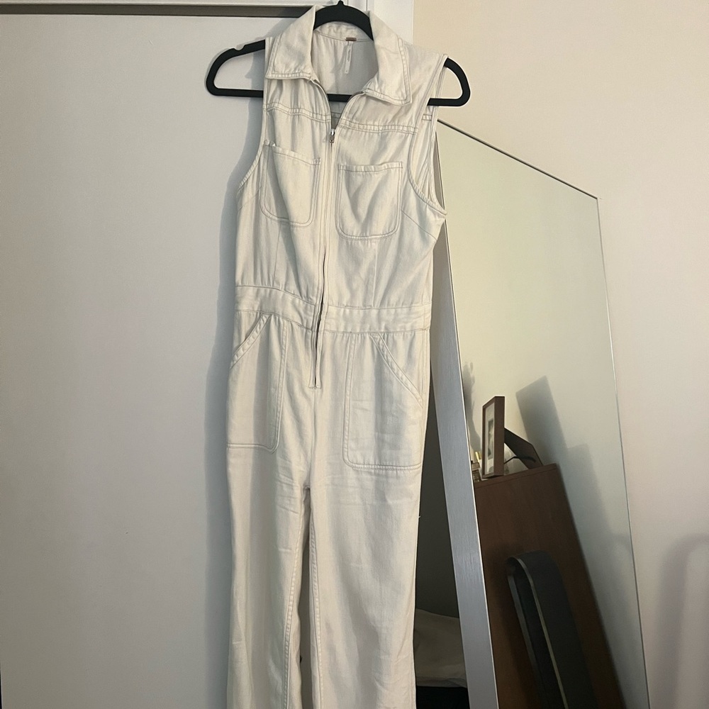 Free People White Sleeveless Jumpsuit